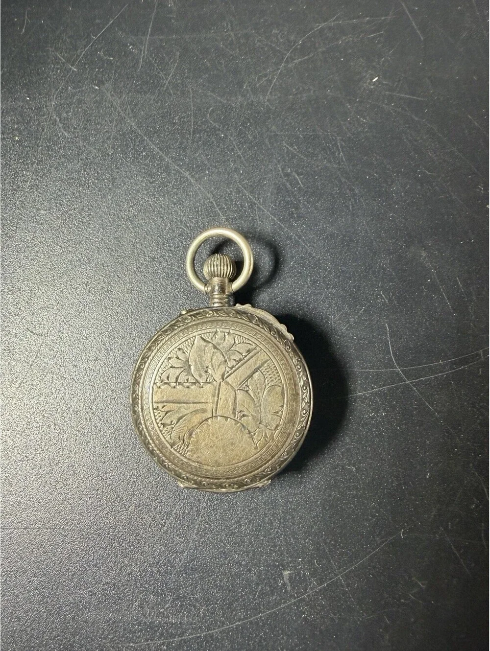 Vintage - Silver Pocket Watch .800 Fine Silver Etching On The Back - Nonrunning